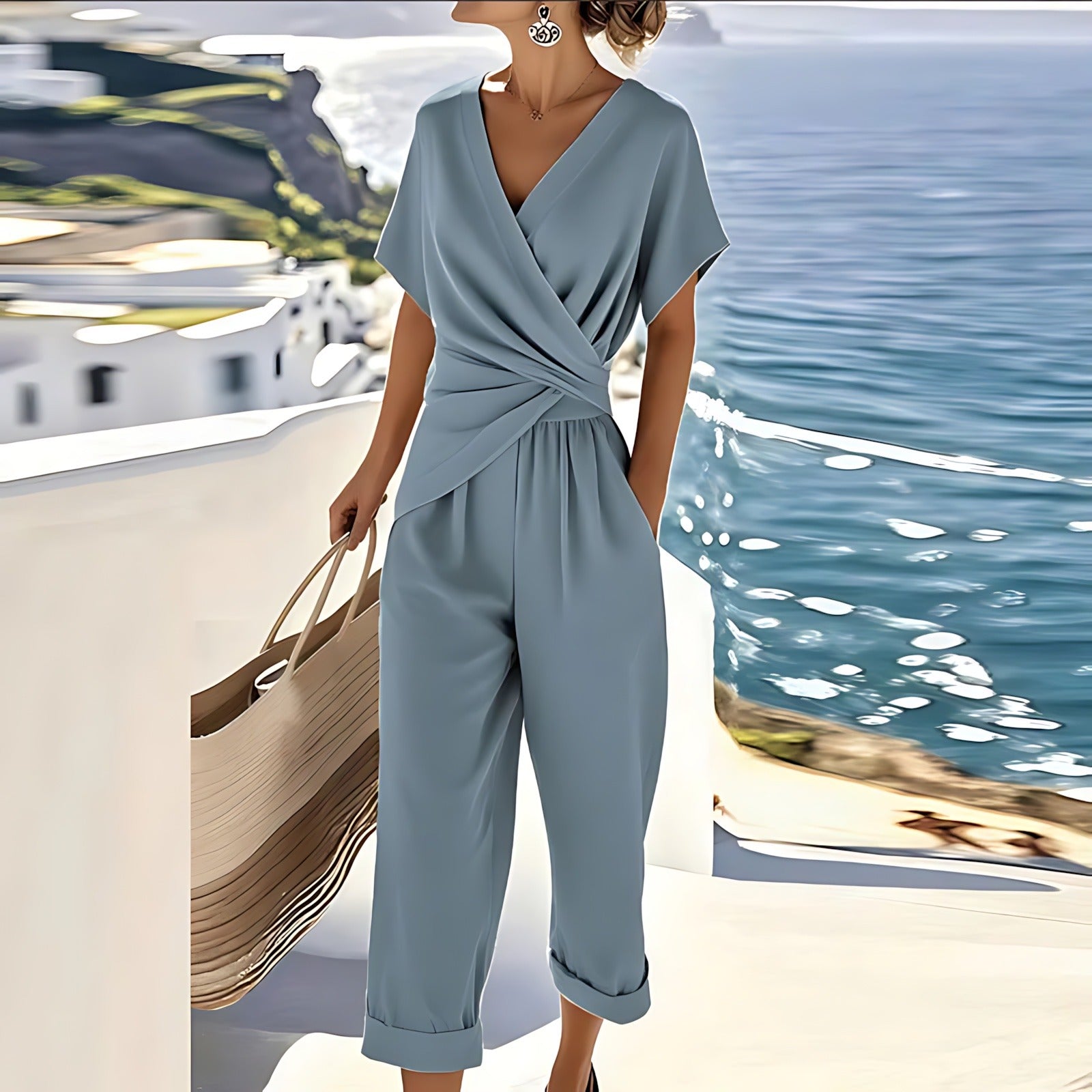 V Neck Wrap Jumpsuit