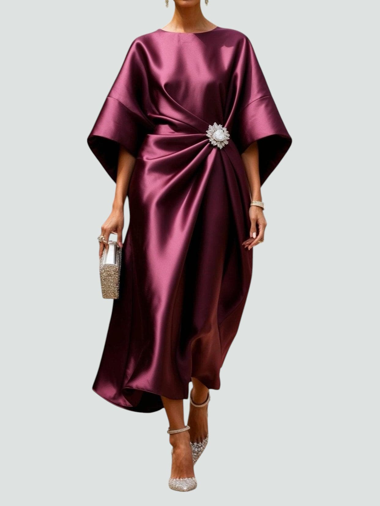 Victoria Women's Satin Wrap Midi Dress 2