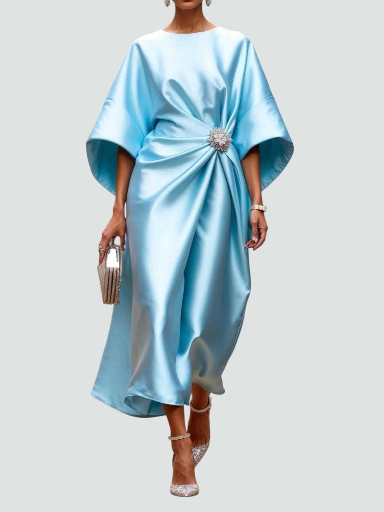 Victoria Women's Satin Wrap Midi Dress 3