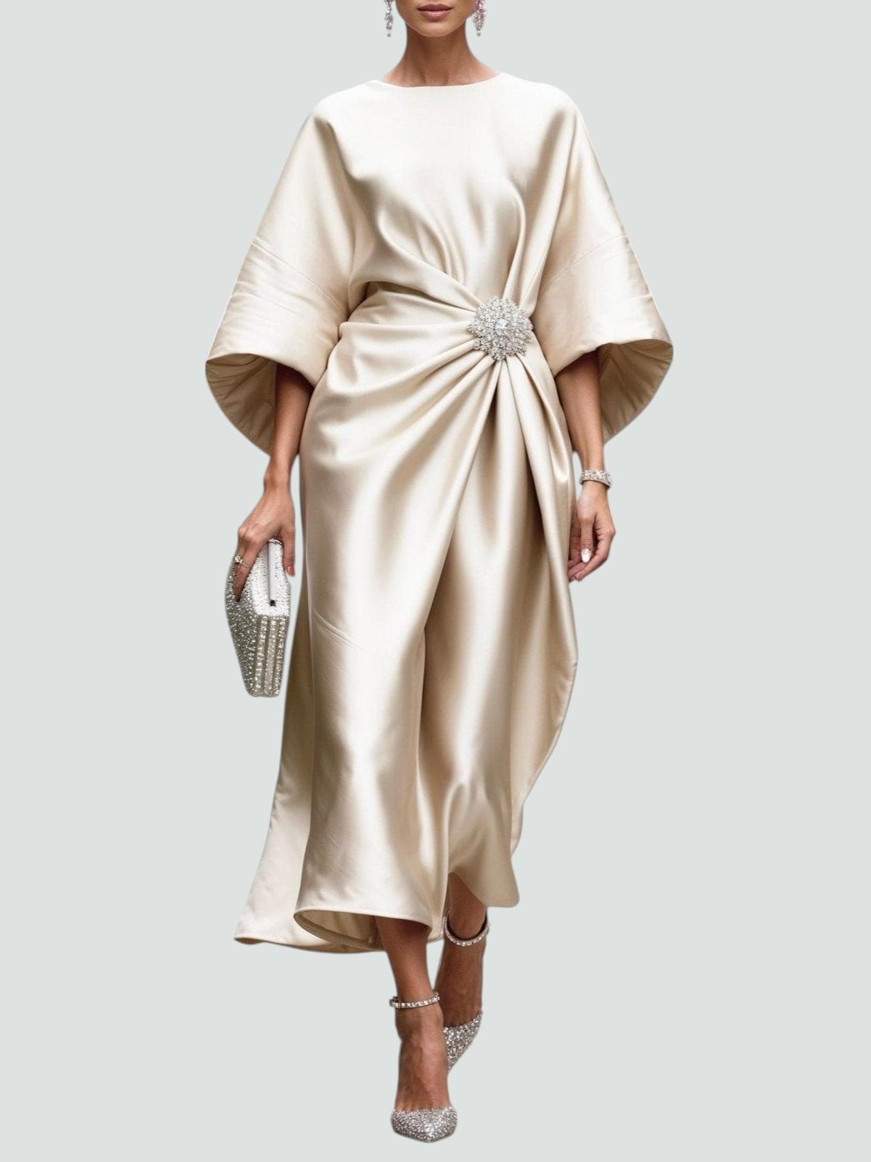 Victoria Women's Satin Wrap Midi Dress 6