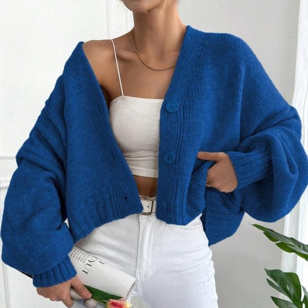 Women's Chunky Knit Cropped Cardigan - Blue