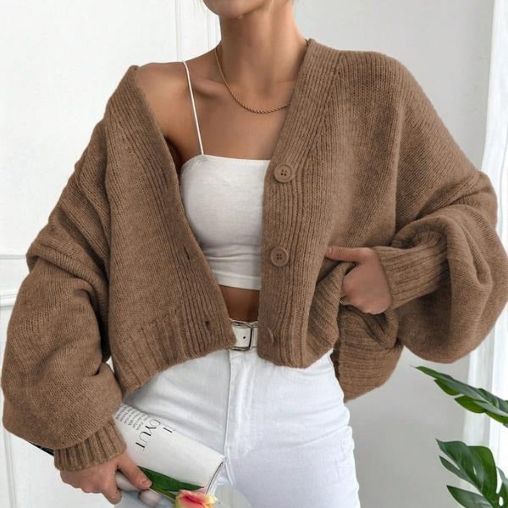 Women's Chunky Knit Cropped Cardigan - Brown