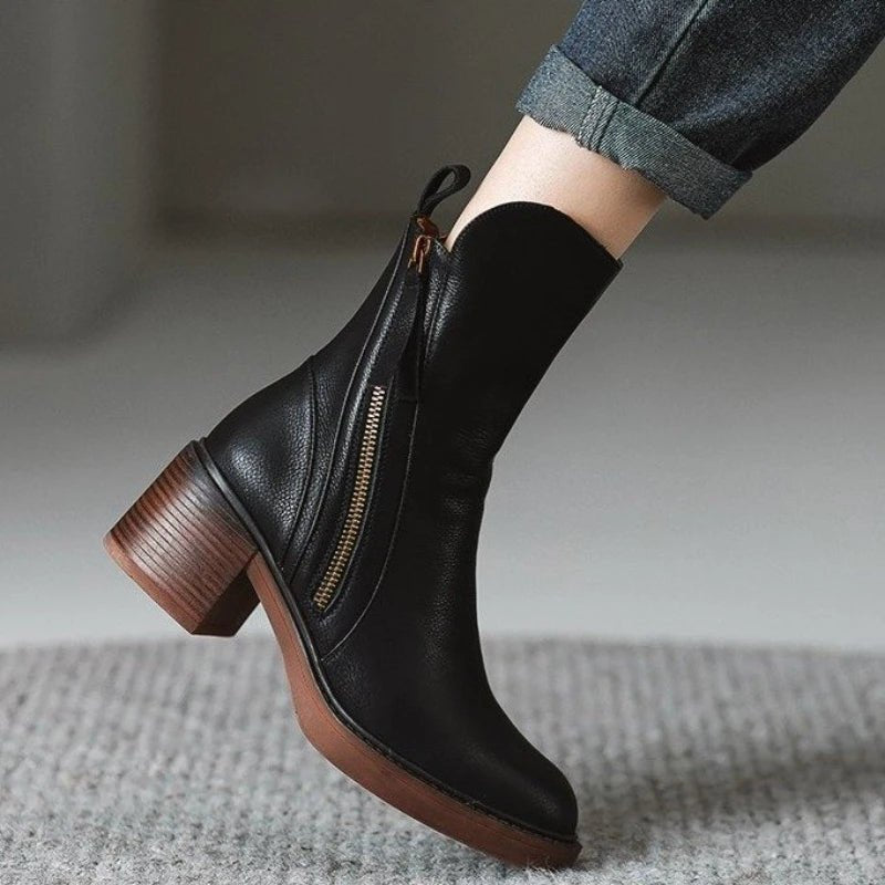 Women's Leather Ankle Boots - Black