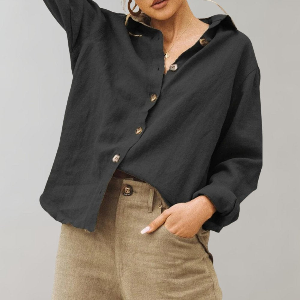 Women's Long Sleeve Oversized Shirt - Black