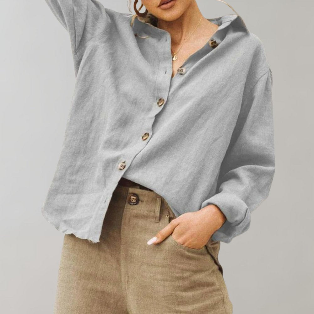 Women's Long Sleeve Oversized Shirt - Gray