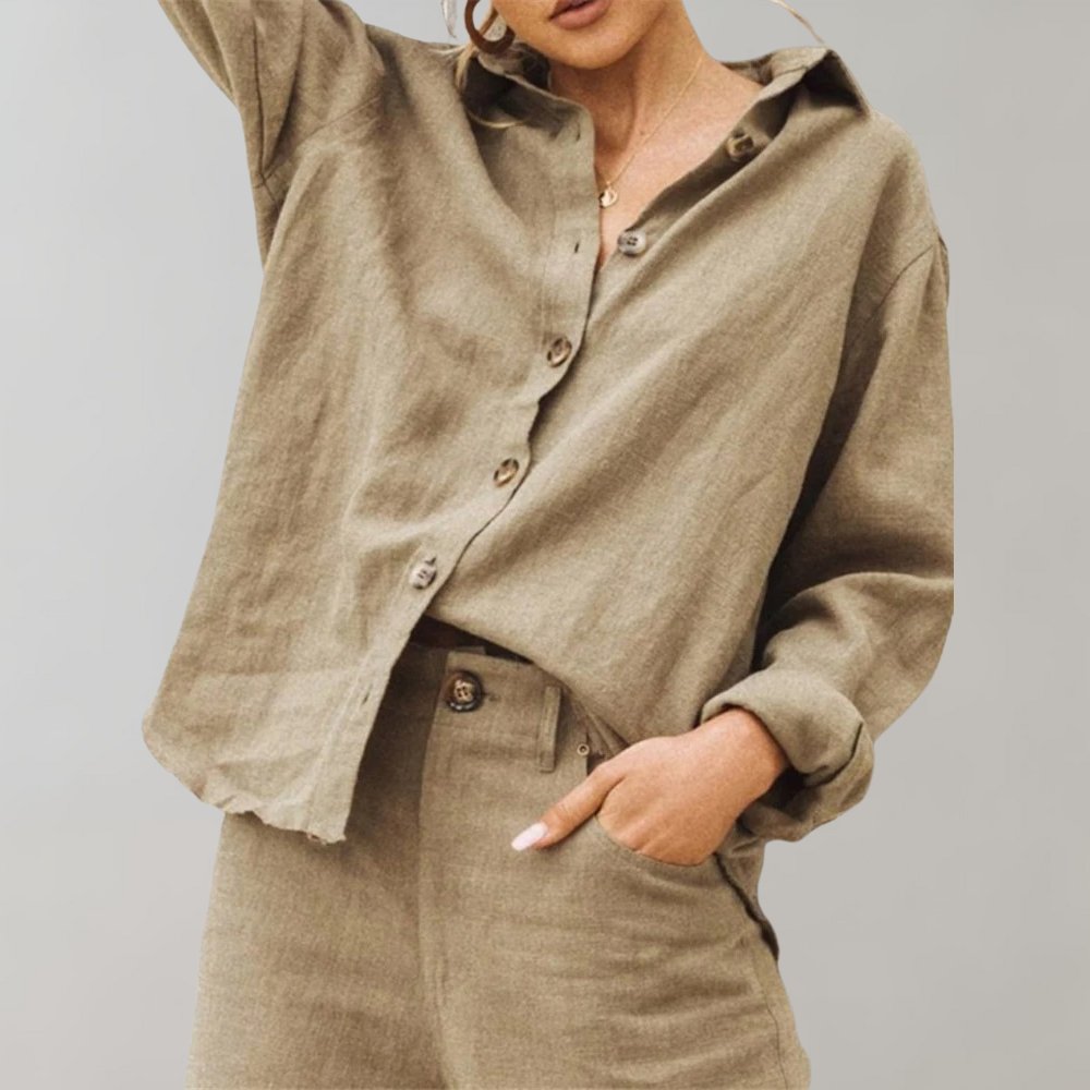 Women's Long Sleeve Oversized Shirt - Khaki