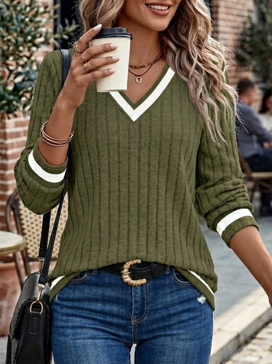 Women's Long Sleeve V-Neck Pullover Top