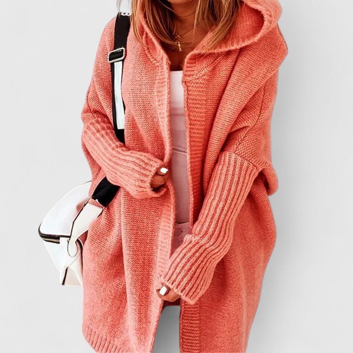 Women's Oversized Hooded Knit Cardigan - Orange