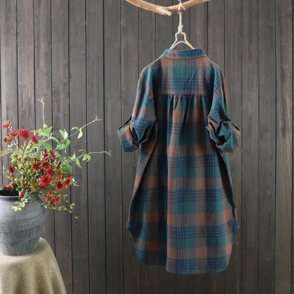Women's Oversized Plaid Flannel Shirt Dress