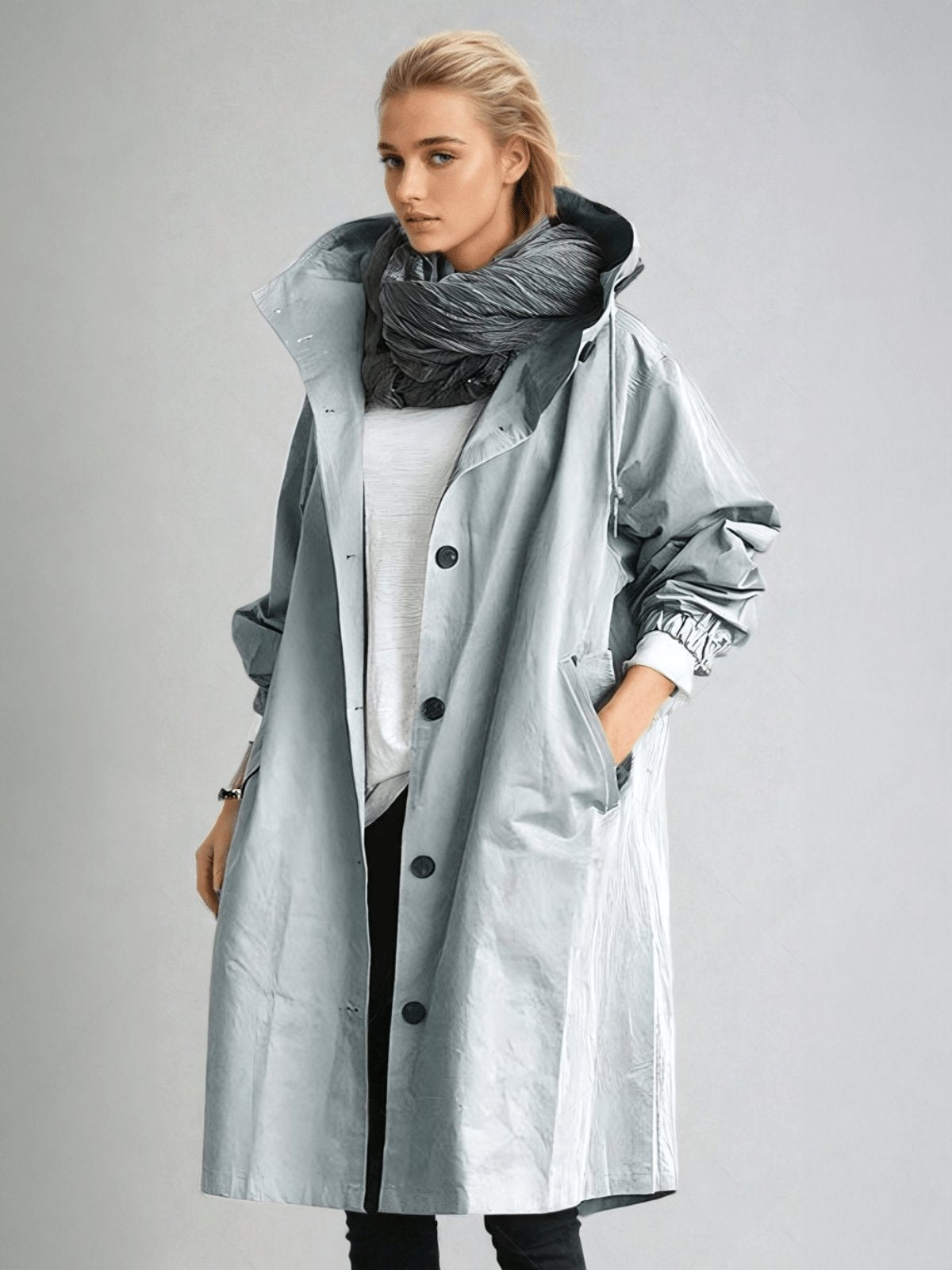 Women's Oversized Trench Coat - Light Blue