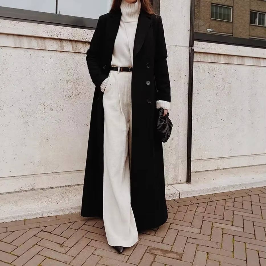 Women's Oversized Wool Maxi Trench Coat - M