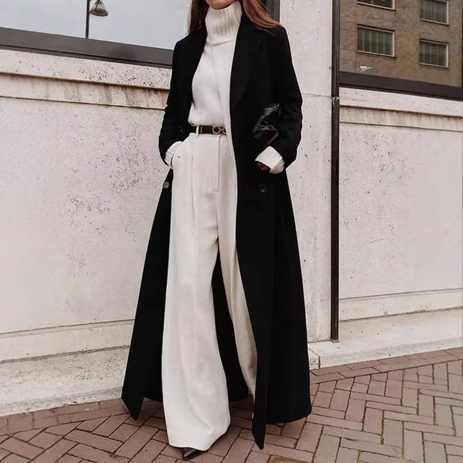 Women's Oversized Wool Maxi Trench Coat - L
