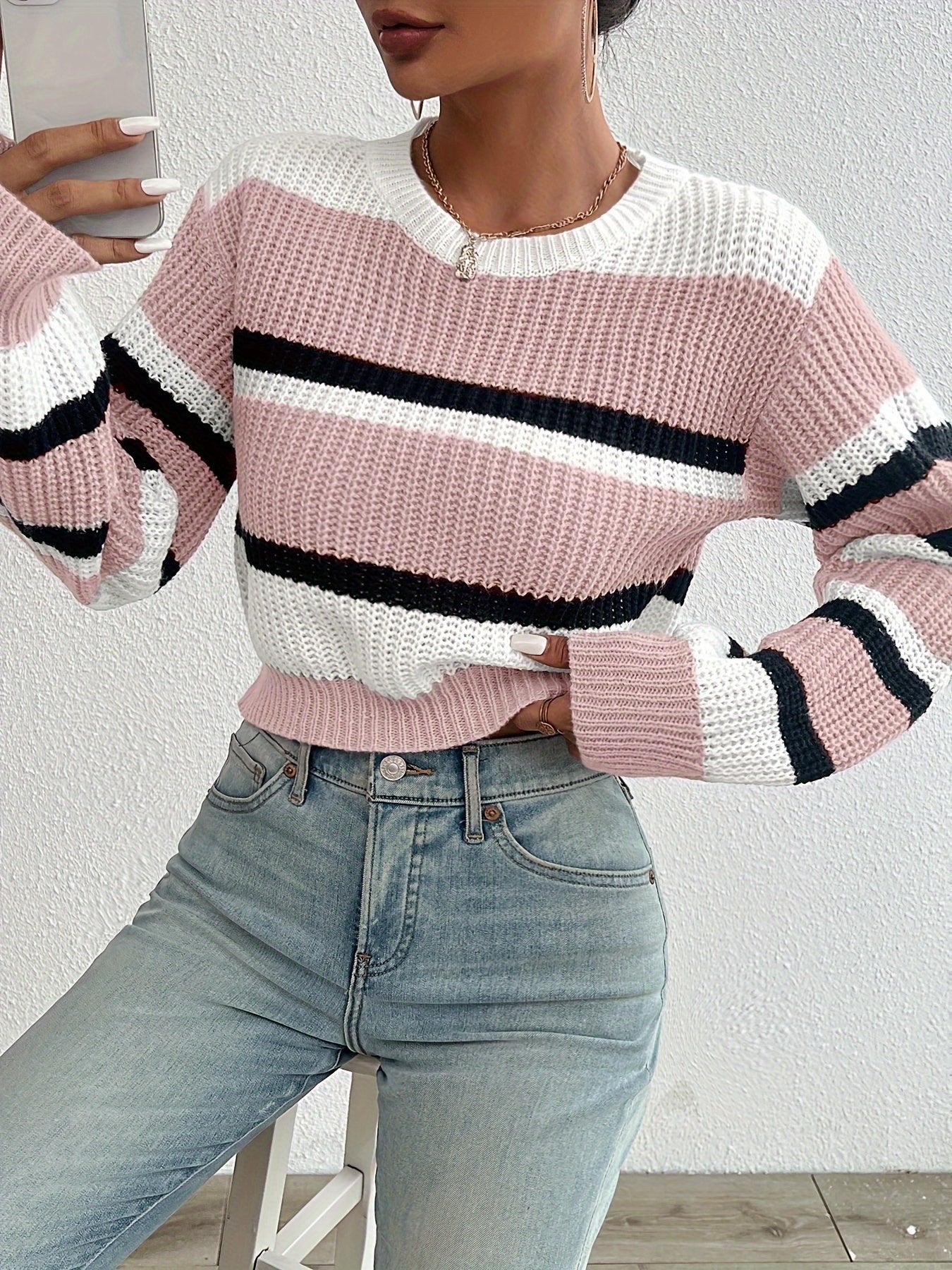 Women's Striped Cropped Sweater