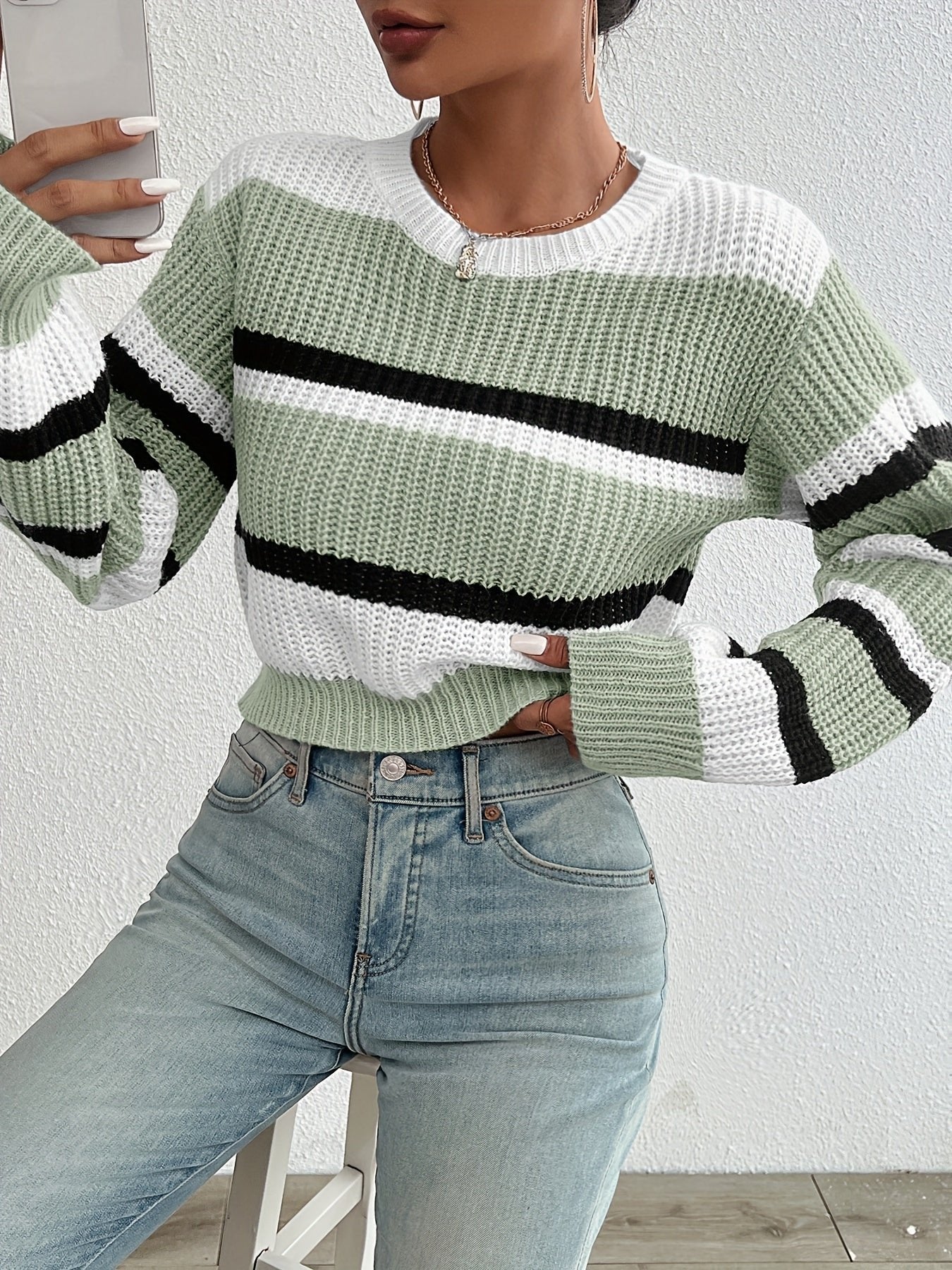 Women's Striped Cropped Sweater