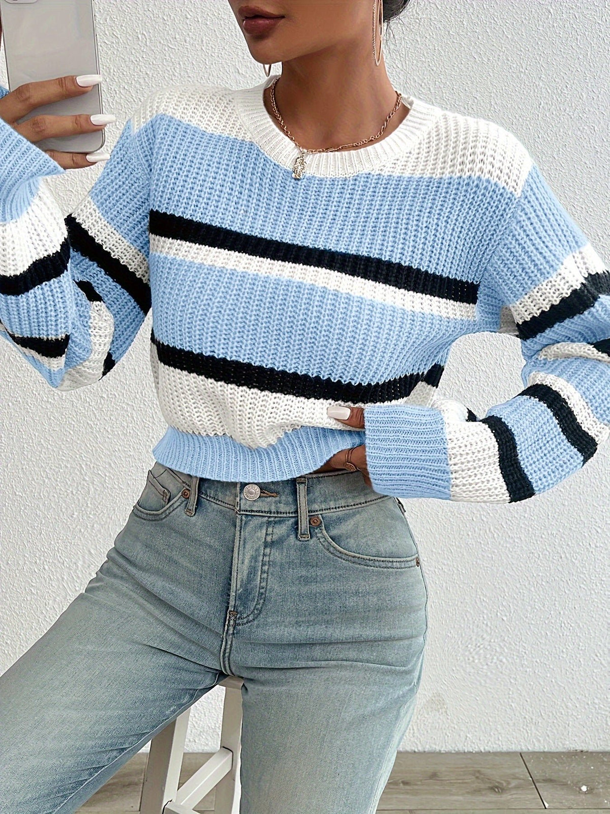 Women's Striped Cropped Sweater