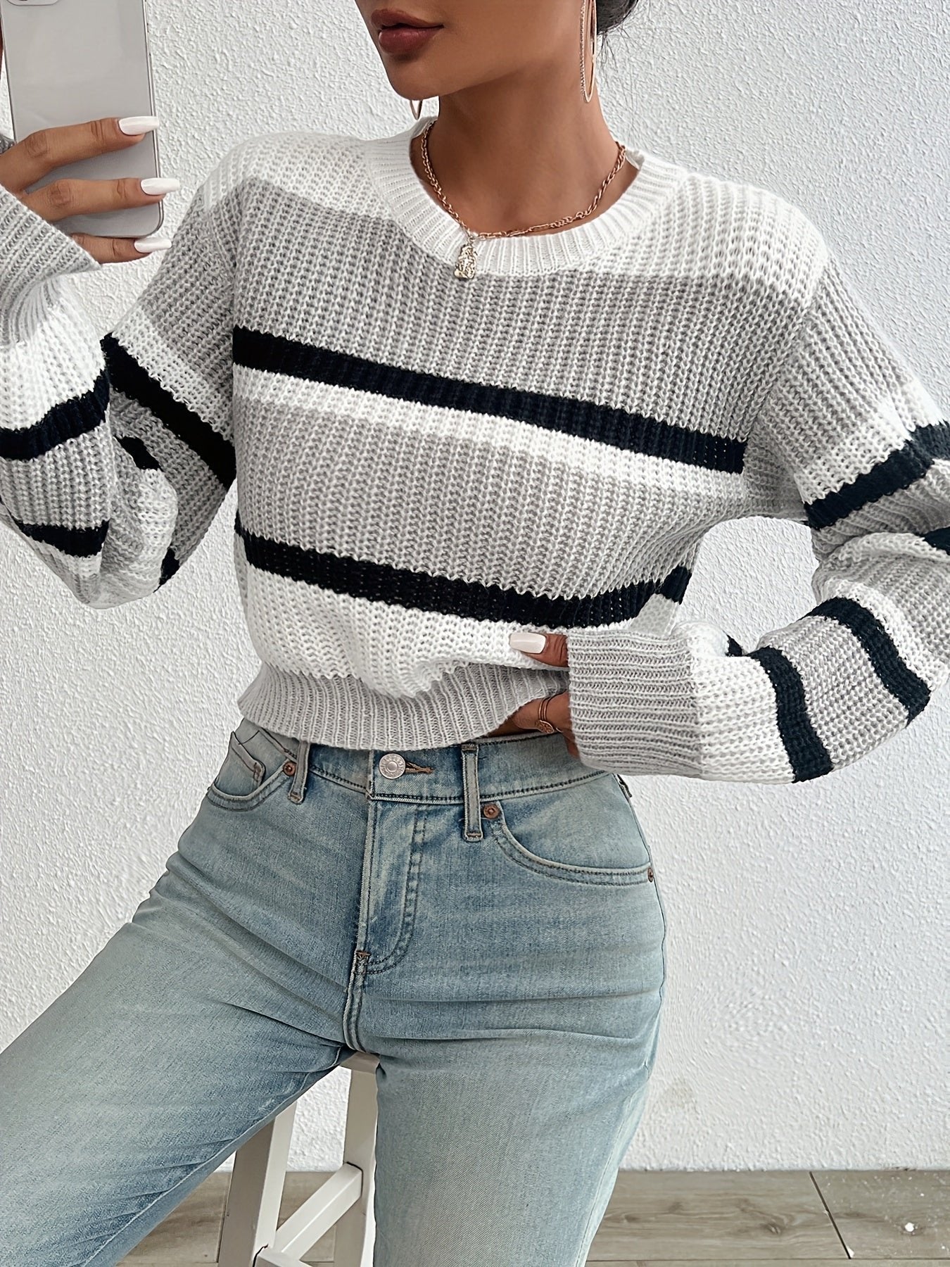 Women's Striped Cropped Sweater