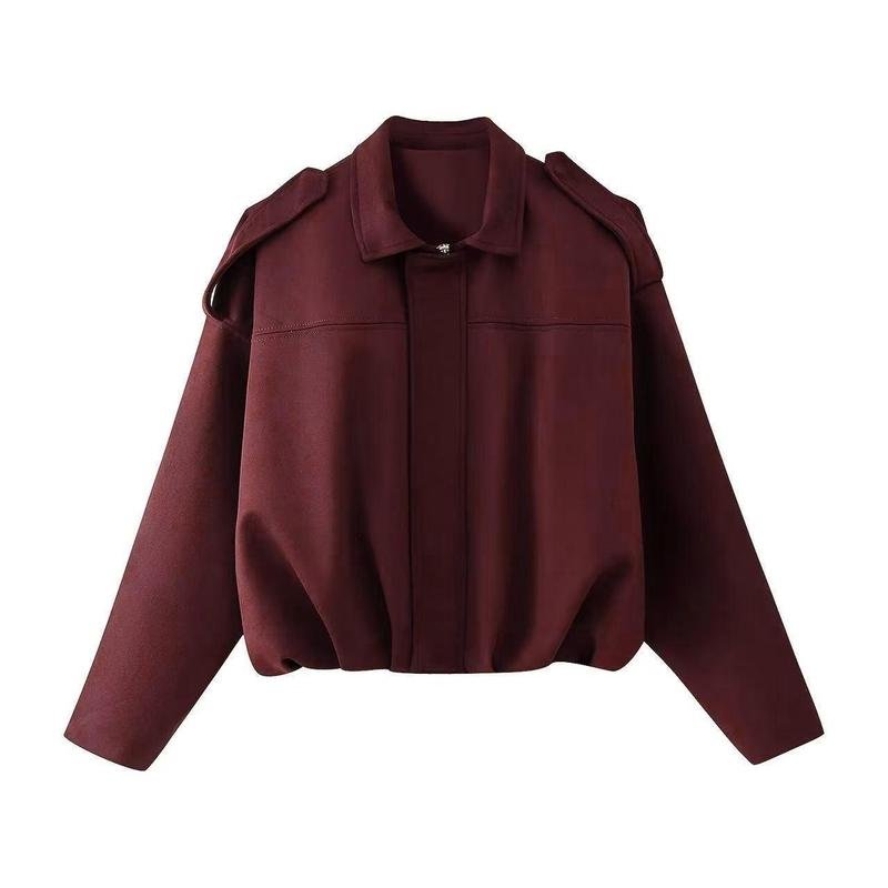 Women's Suede Cropped Jacket - Burgundy