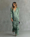 Formal Long Sleeve Maxi Dress - Light green