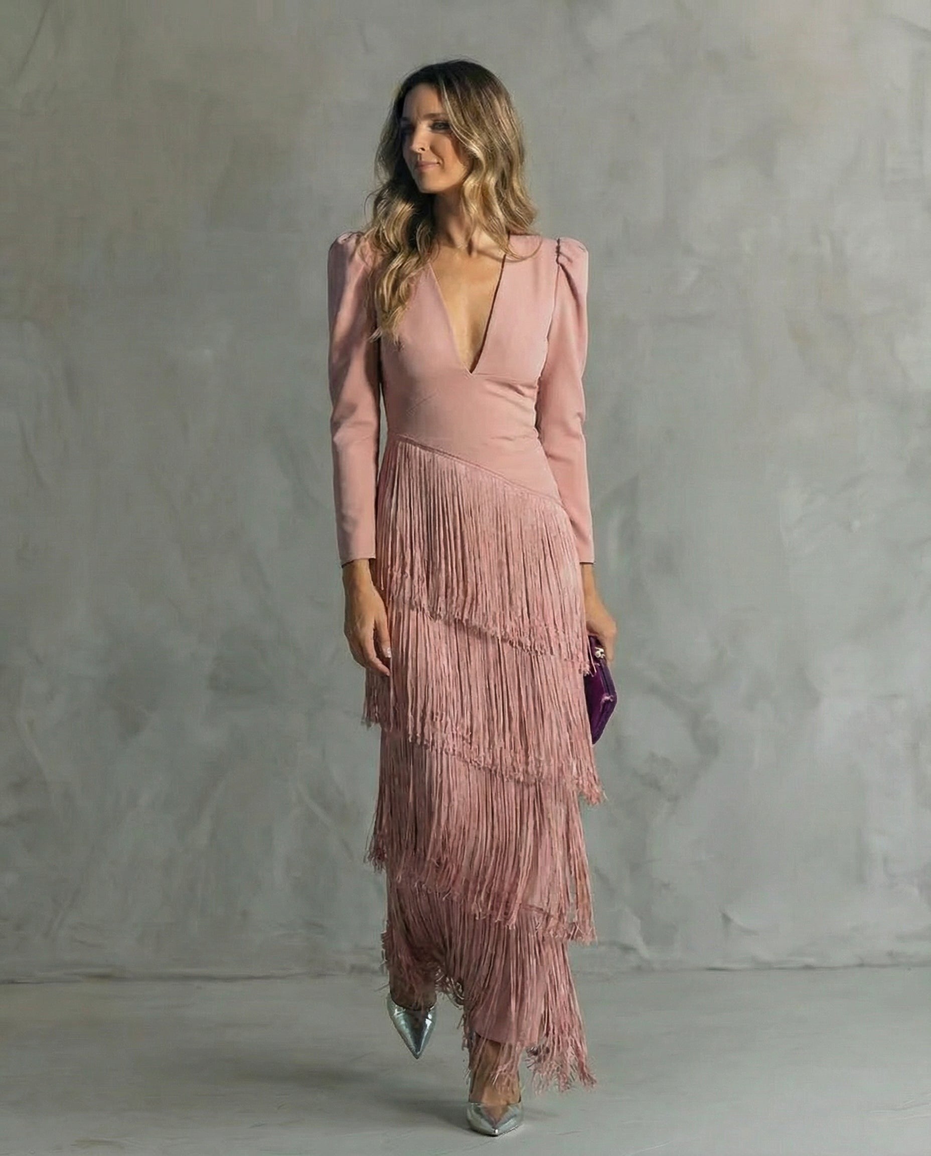 Formal Long Sleeve Maxi Dress - Lotus root color