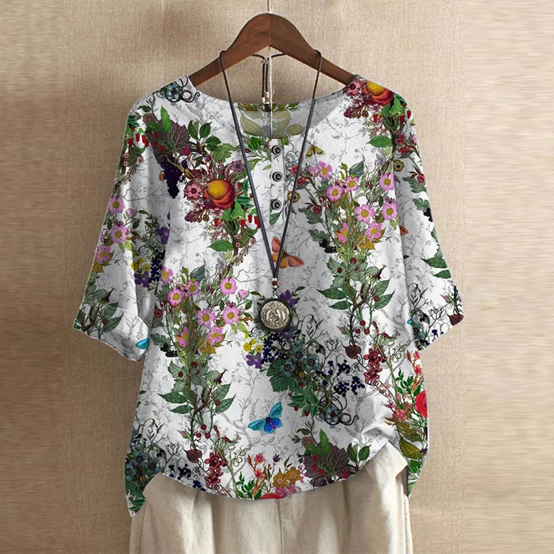 Vivian Women's Floral Embroidered Linen Blouse 10