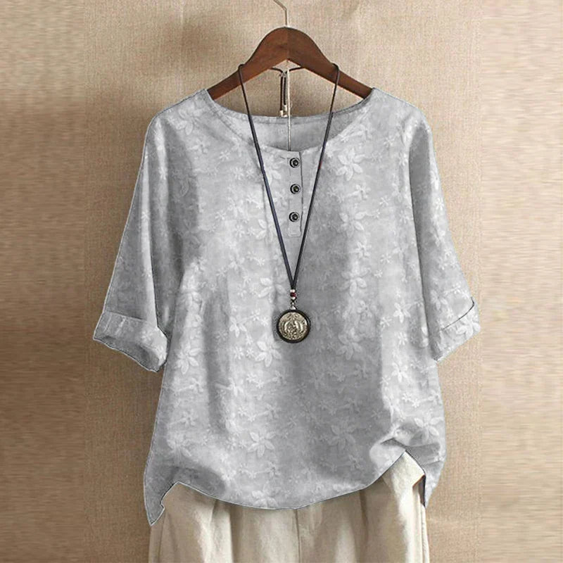 Vivian Women's Floral Embroidered Linen Blouse 6