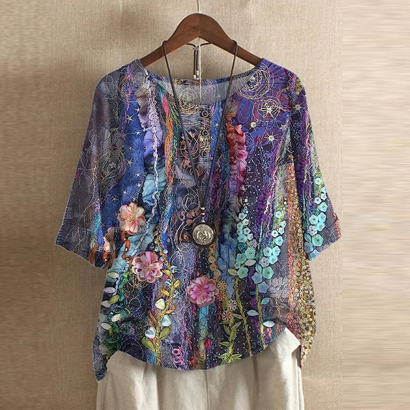Vivian Women's Floral Embroidered Linen Blouse 9