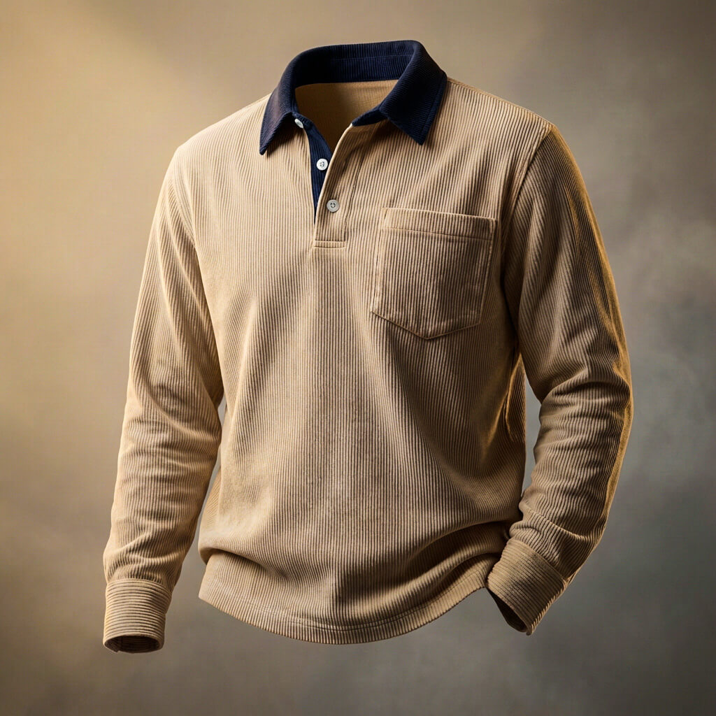 Walter Men's Ribbed Cotton Long Sleeve Polo Shirt 3