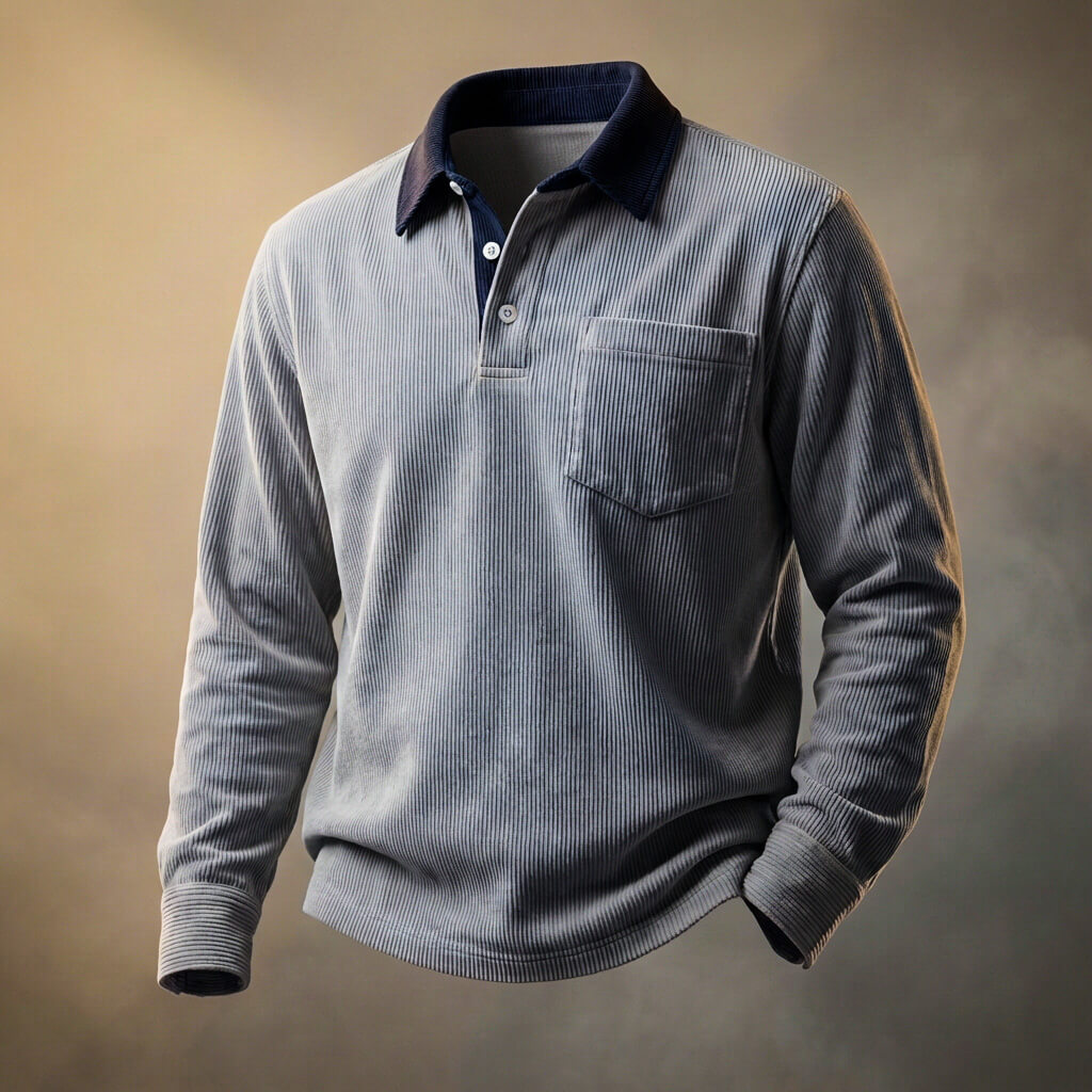 Walter Men's Ribbed Cotton Long Sleeve Polo Shirt 4