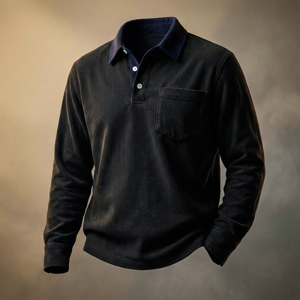 Walter Men's Ribbed Cotton Long Sleeve Polo Shirt 6