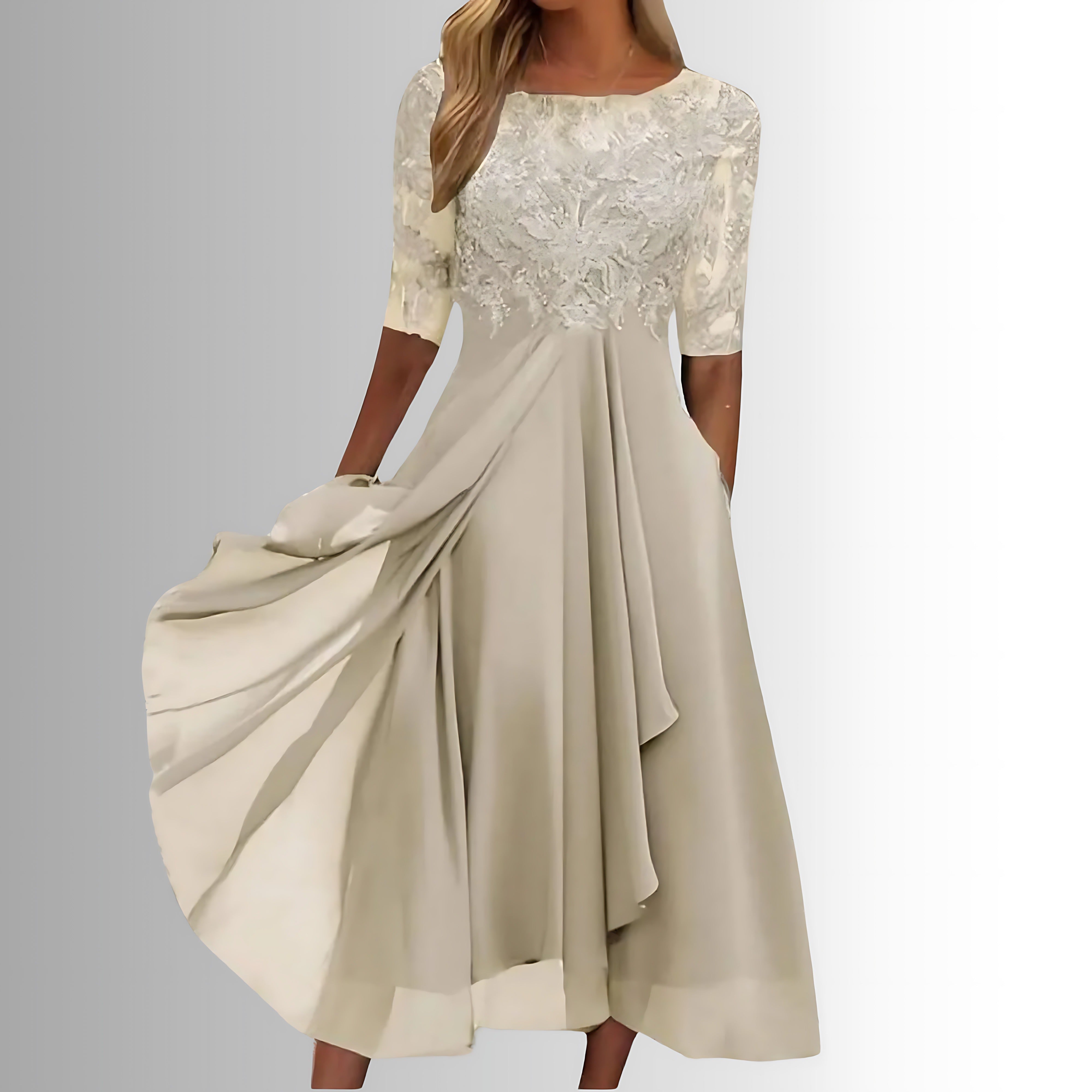 Wedding Guest Lace Midi Dress - Cream