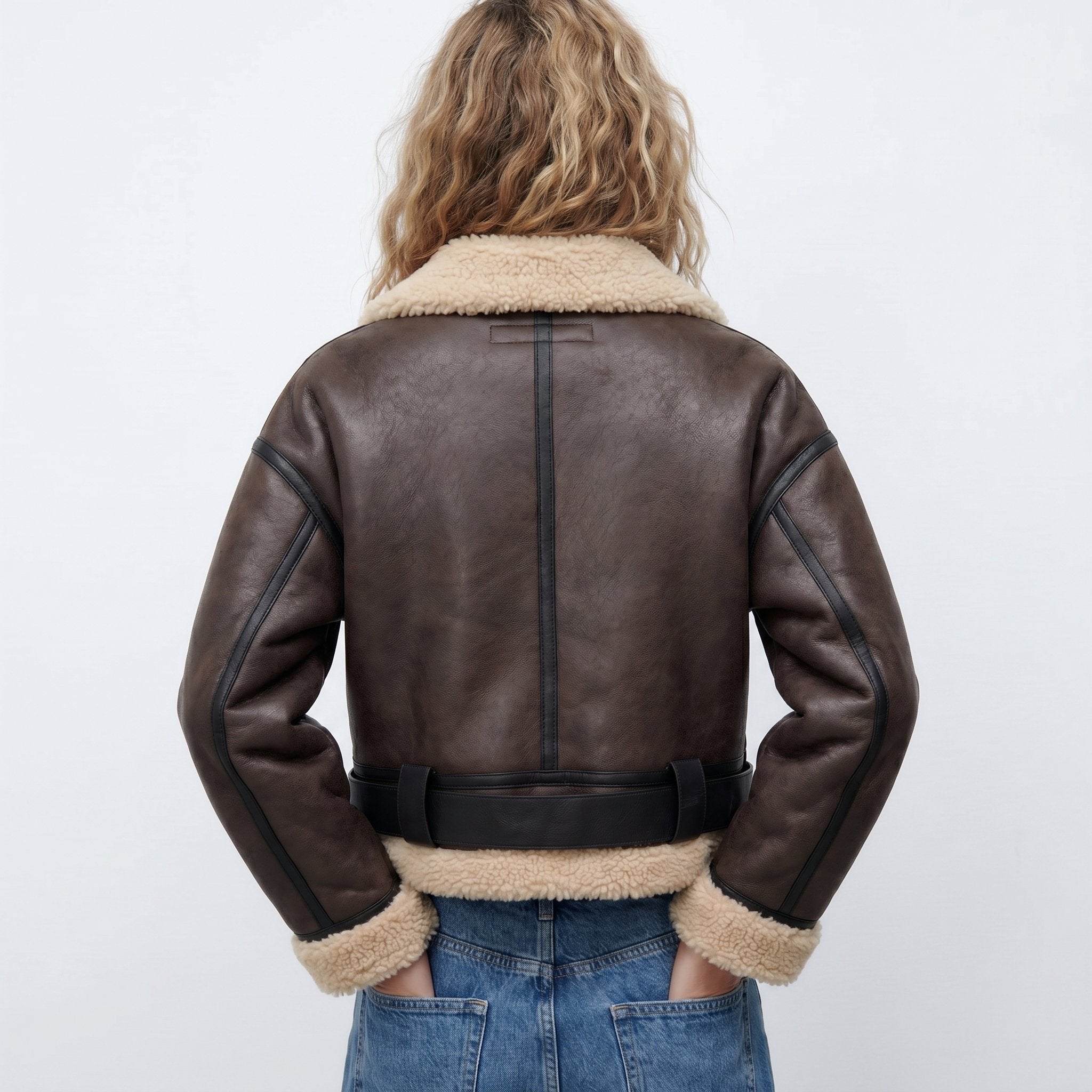 Women's Cropped Faux Leather Aviator Jacket