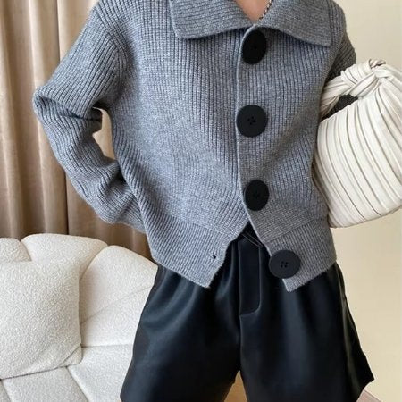 Women's Cropped Knit Cardigan - Gray
