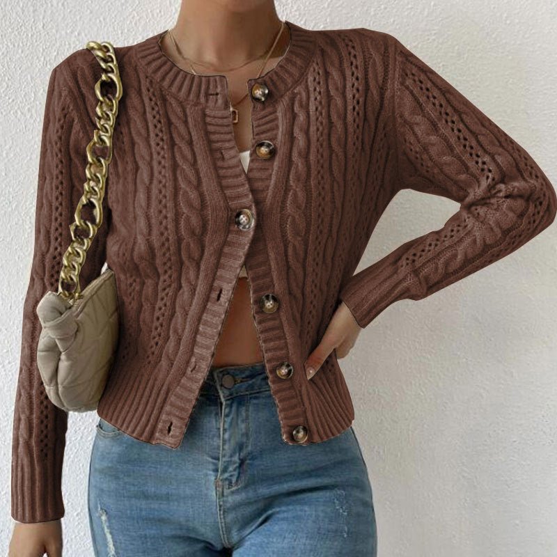 Women's Cropped Wool Cardigan - Brown