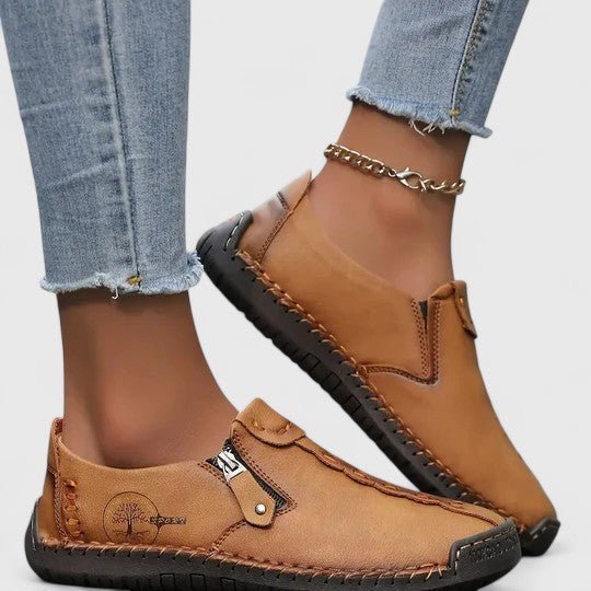 Women's Leather Loafer Sneakers - Brown