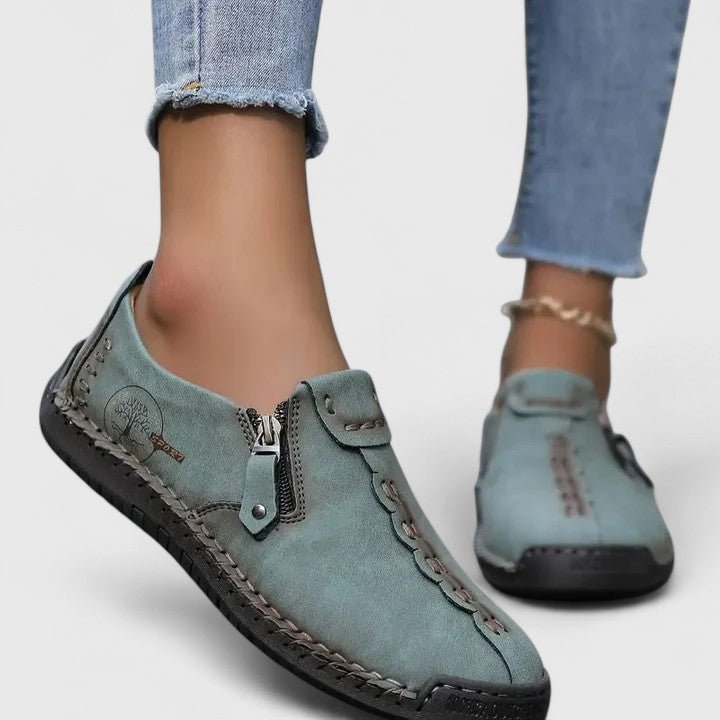 Women's Leather Loafer Sneakers - Dark Green