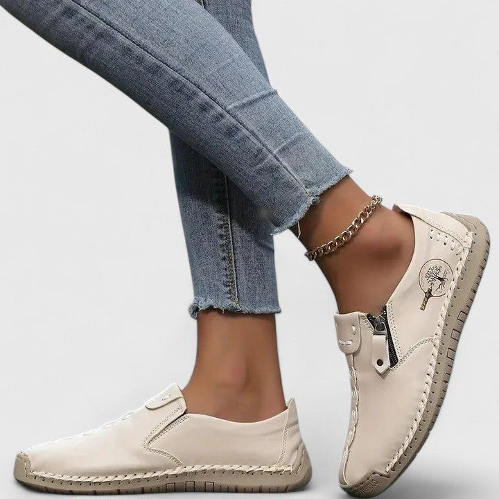 Women's Leather Loafer Sneakers - Beige