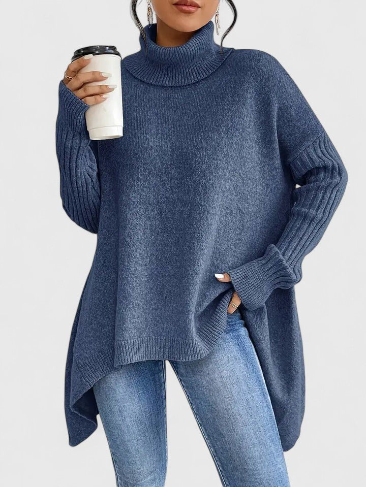 Women's Oversized Turtleneck Sweater - Navy Blue