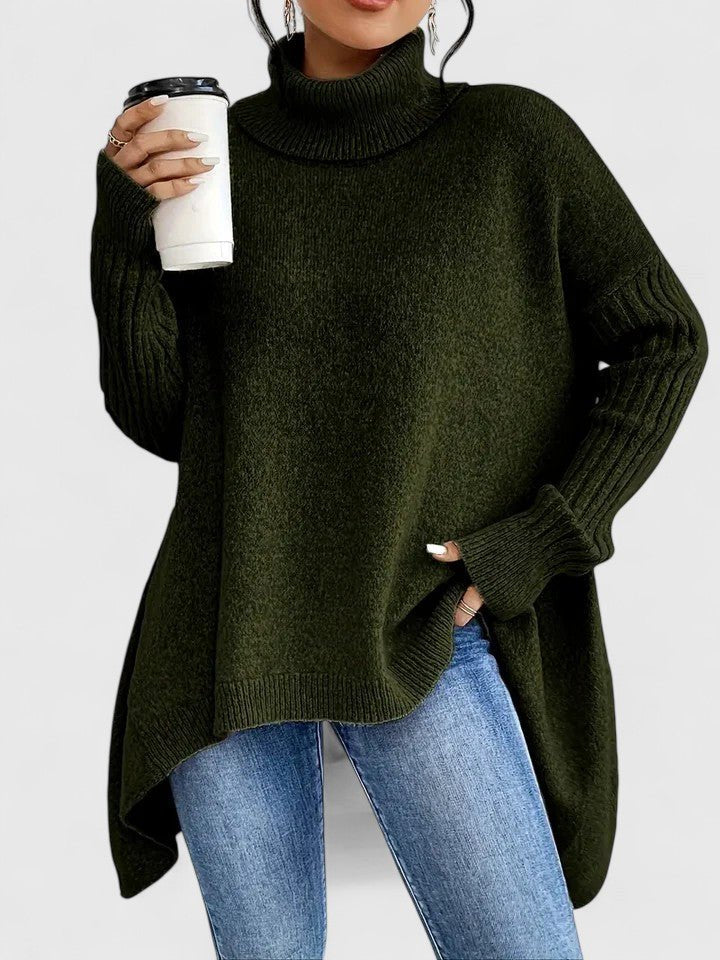 Women's Oversized Turtleneck Sweater - Green