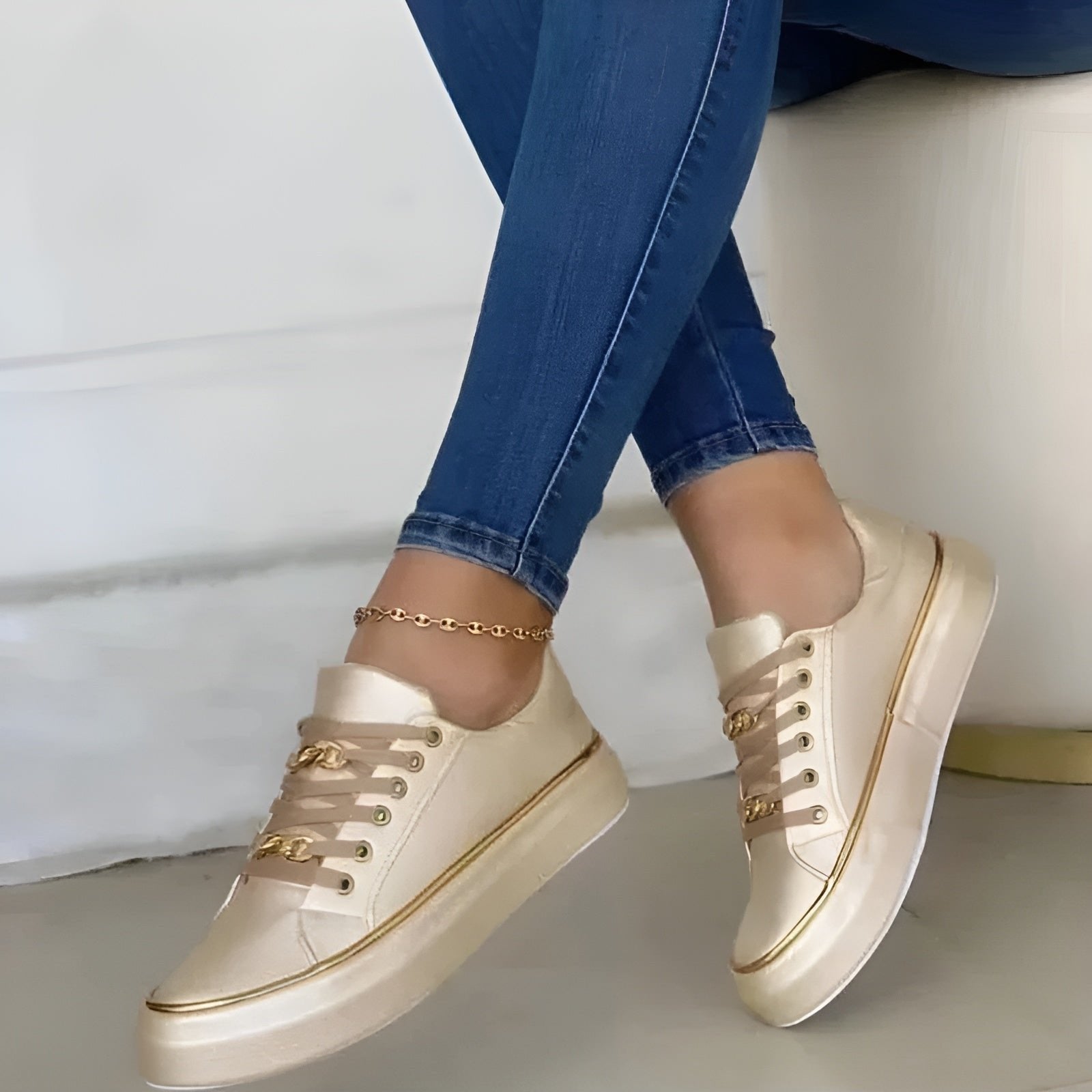 Women's Platform Sneakers - Gold