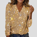 Women's Sequin V-Neck Blouse - Gold