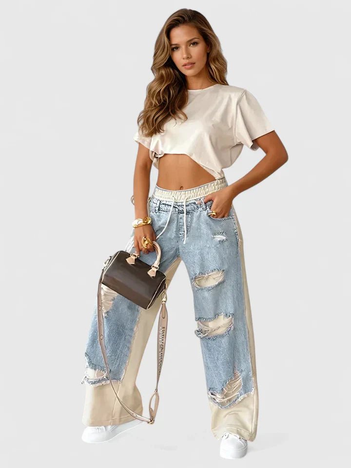 Women's Wide-Leg Denim Pants - Light Blue