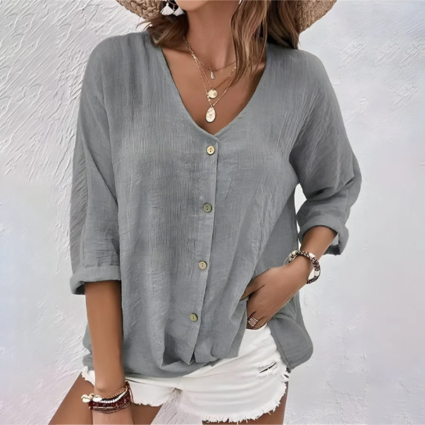 Willow Women's Cotton Linen V Neck Blouse 2