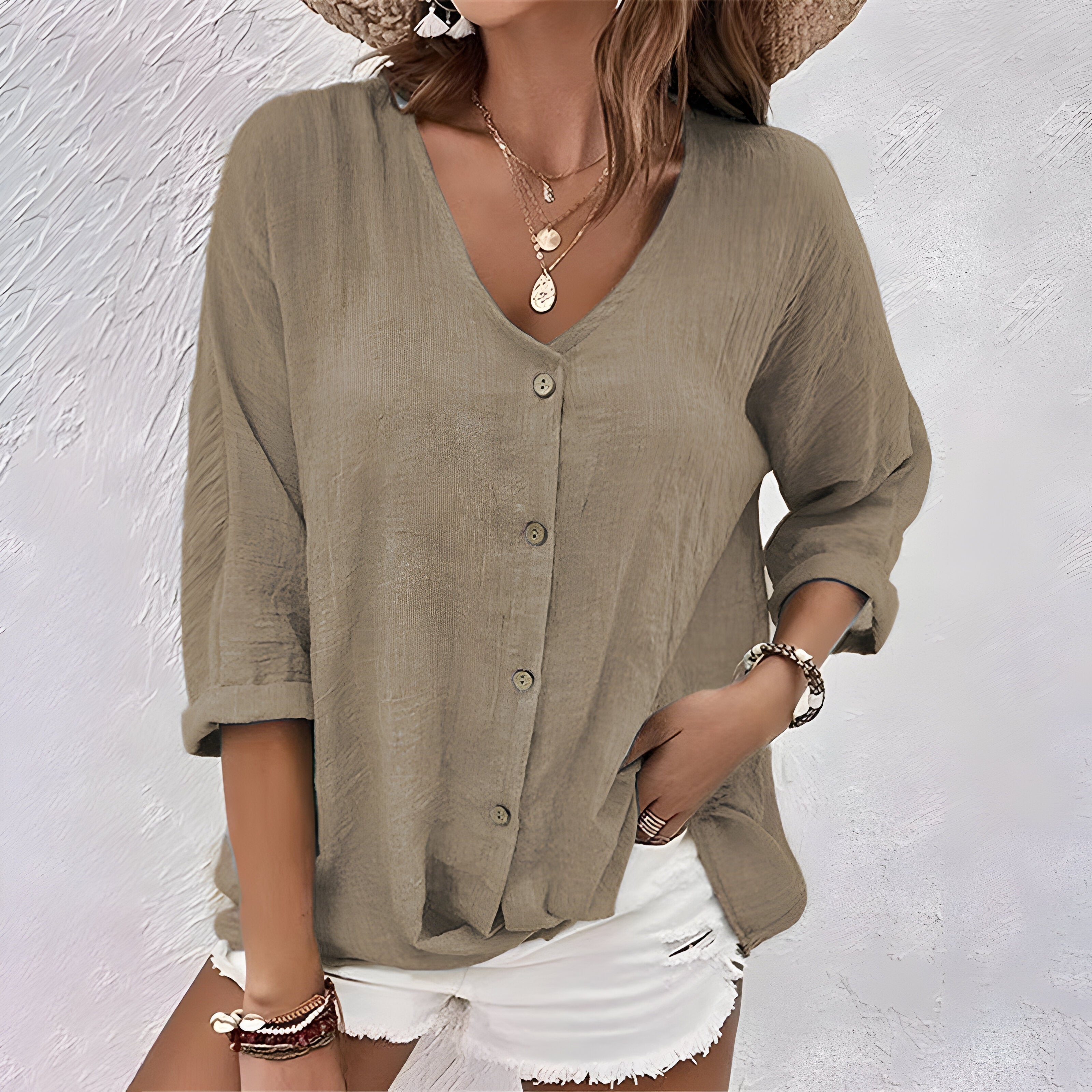 Willow Women's Cotton Linen V Neck Blouse 7