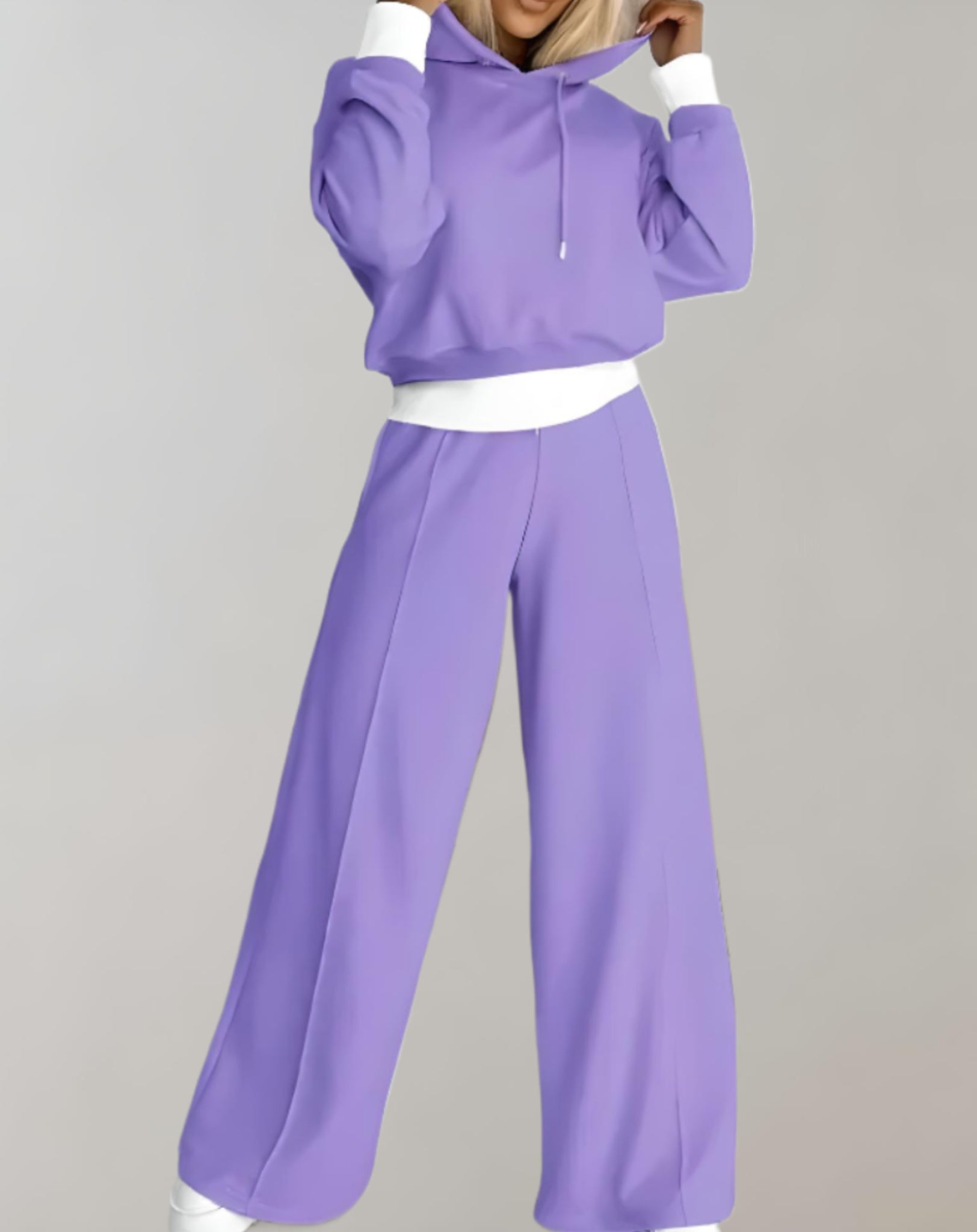 Women’s Tracksuit Two Piece Cropped Hoodie And Wide Leg Trousers Set 2