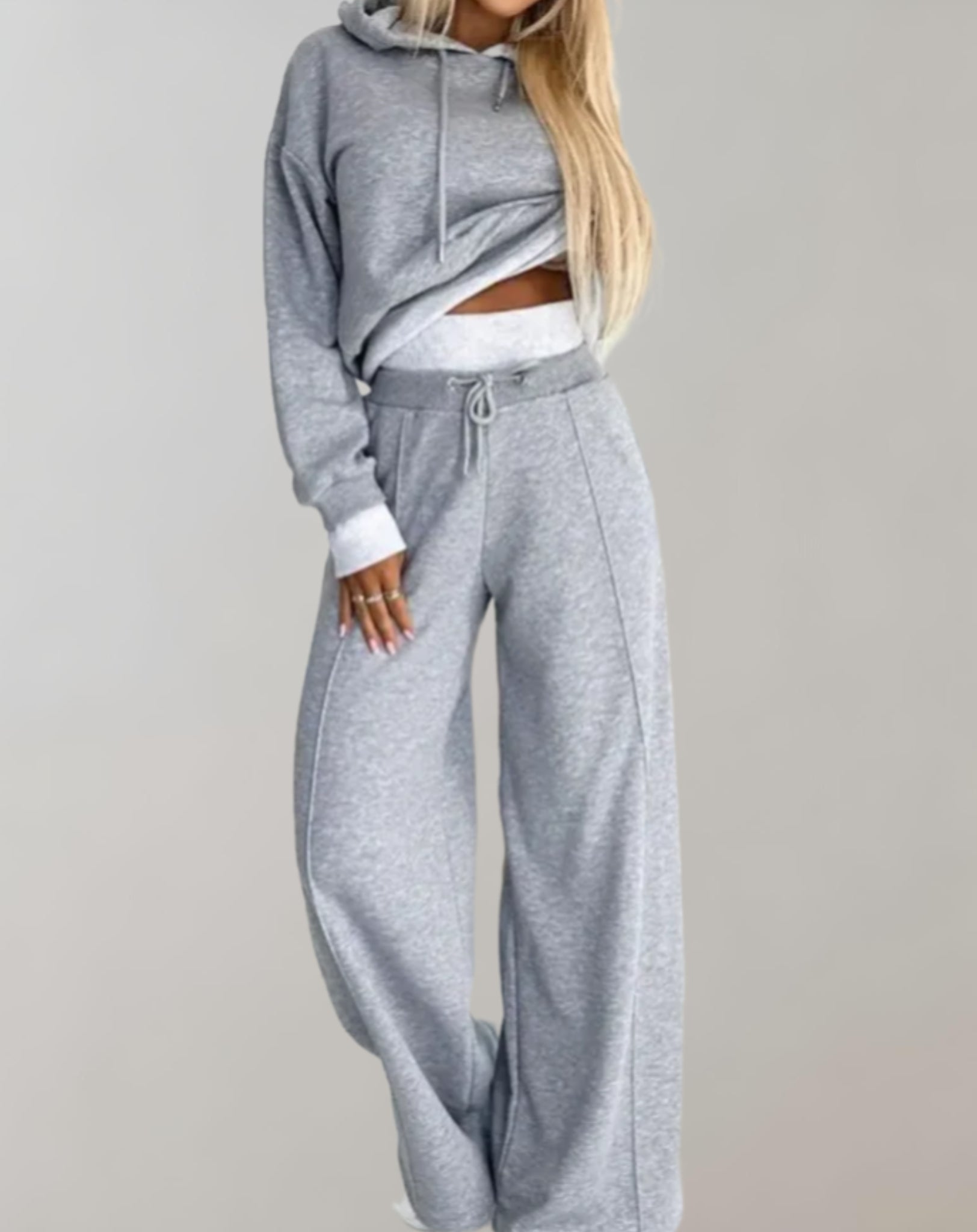 Women’s Tracksuit Two Piece Cropped Hoodie And Wide Leg Trousers Set 3