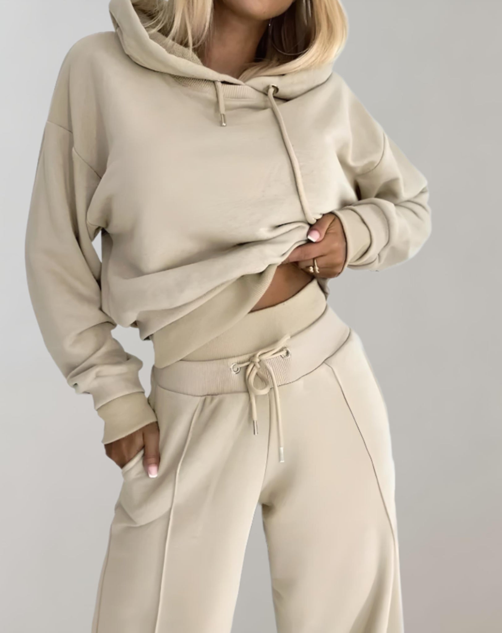 Women’s Tracksuit Two Piece Cropped Hoodie And Wide Leg Trousers Set 6